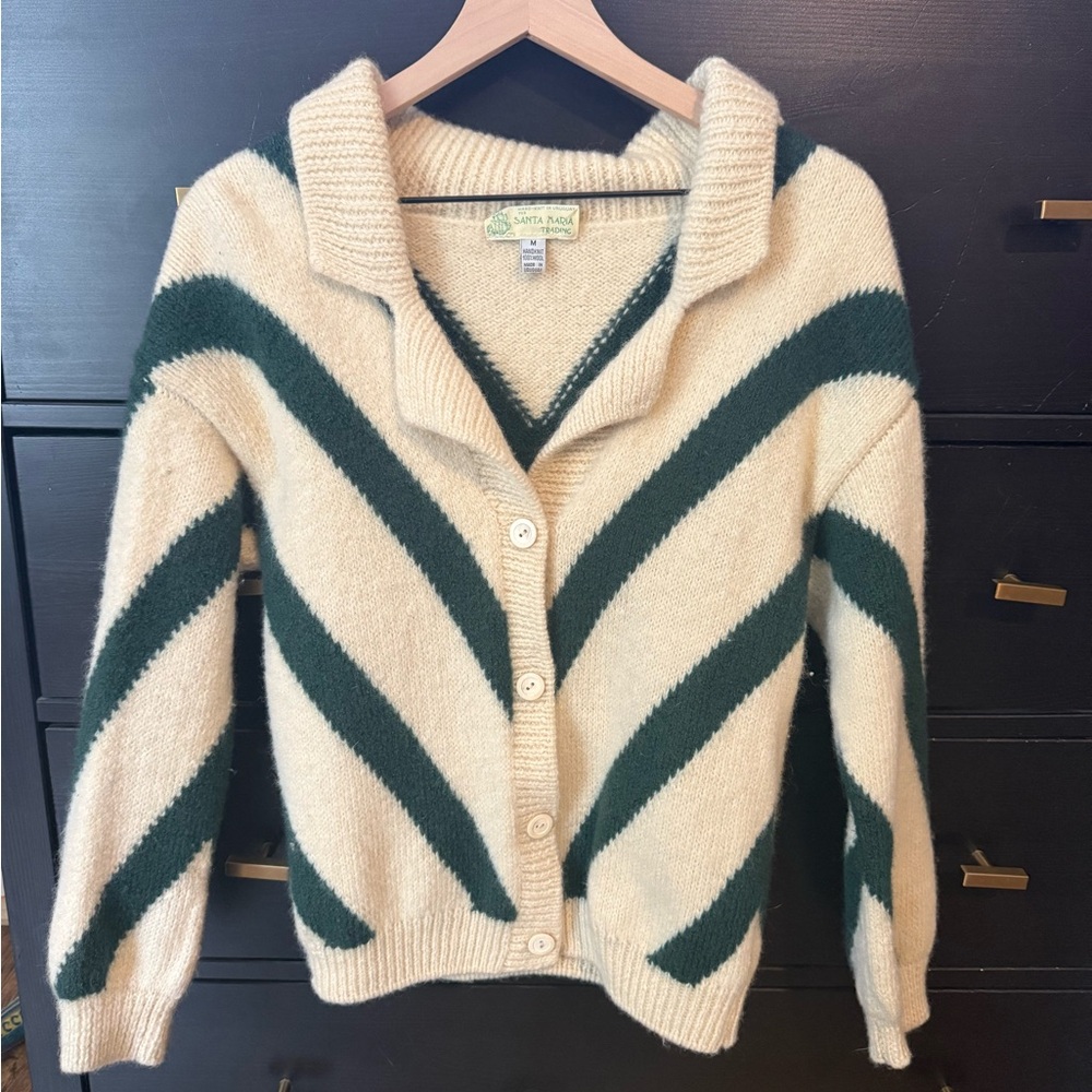 Vintage Santa Maria Trading Company hand knit wool cardigan sweater | sz Medium